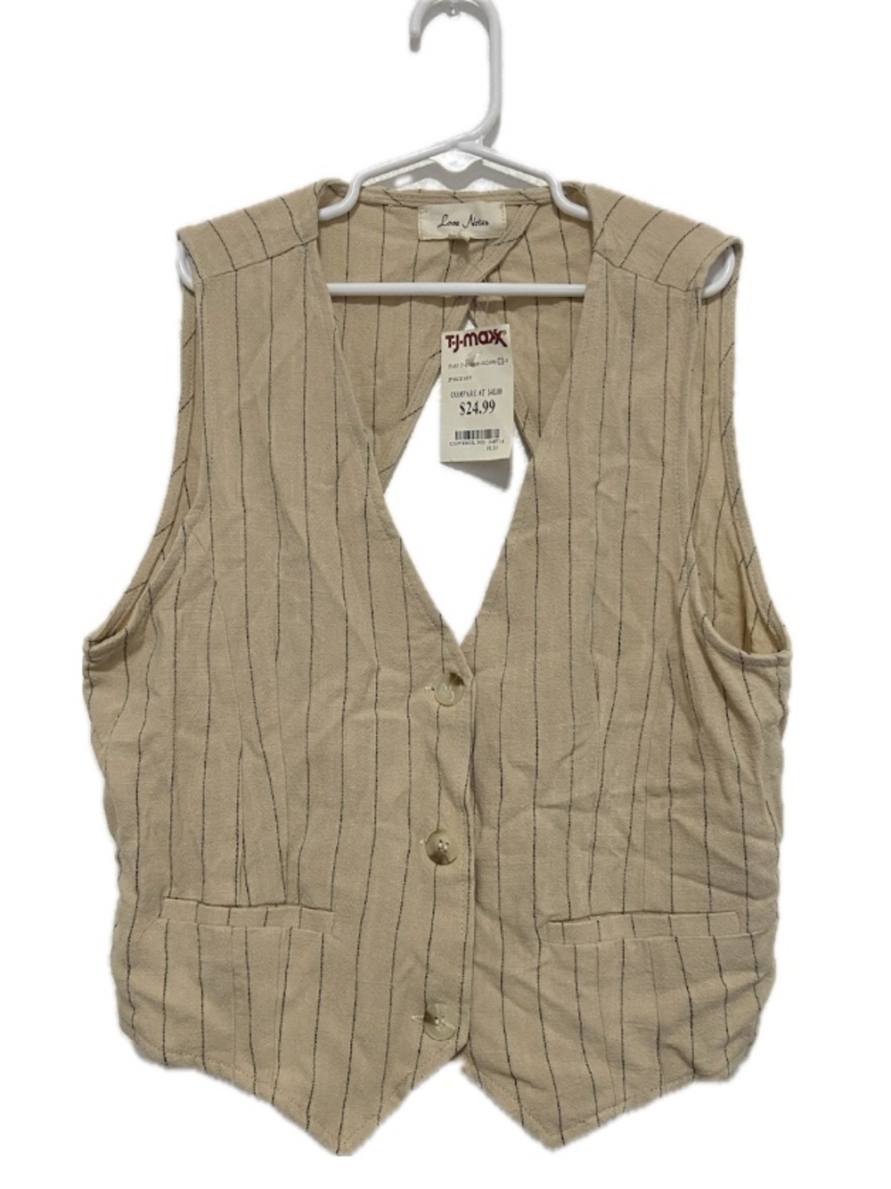 NWT Pinstripe Linen Blend Waistcoat Vest Beige Size Large Academia Streetwear
